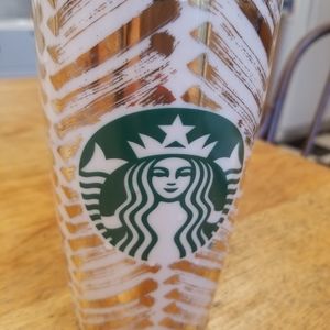 Beautiful gold ceramic Starbucks travel mug